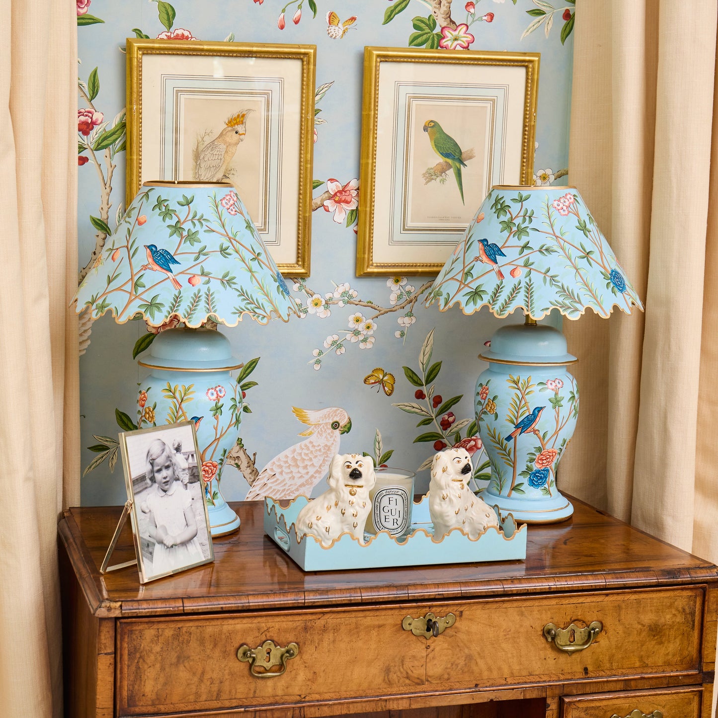 Blue Chinoiserie Lamp with Shade
