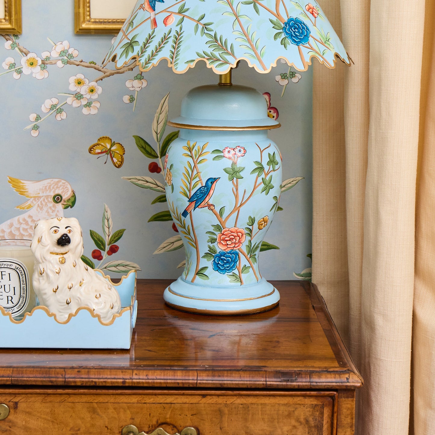 Blue Chinoiserie Lamp with Shade