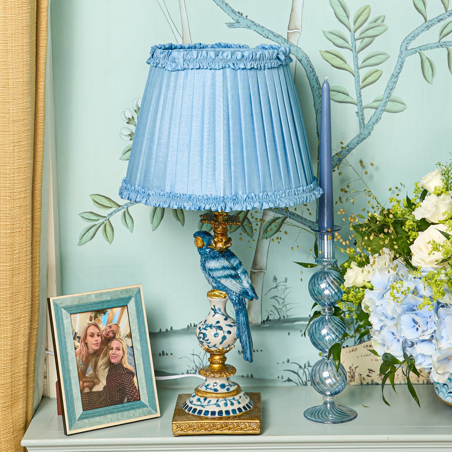 Soft Blue Frilled Silk Lampshade (30cm)