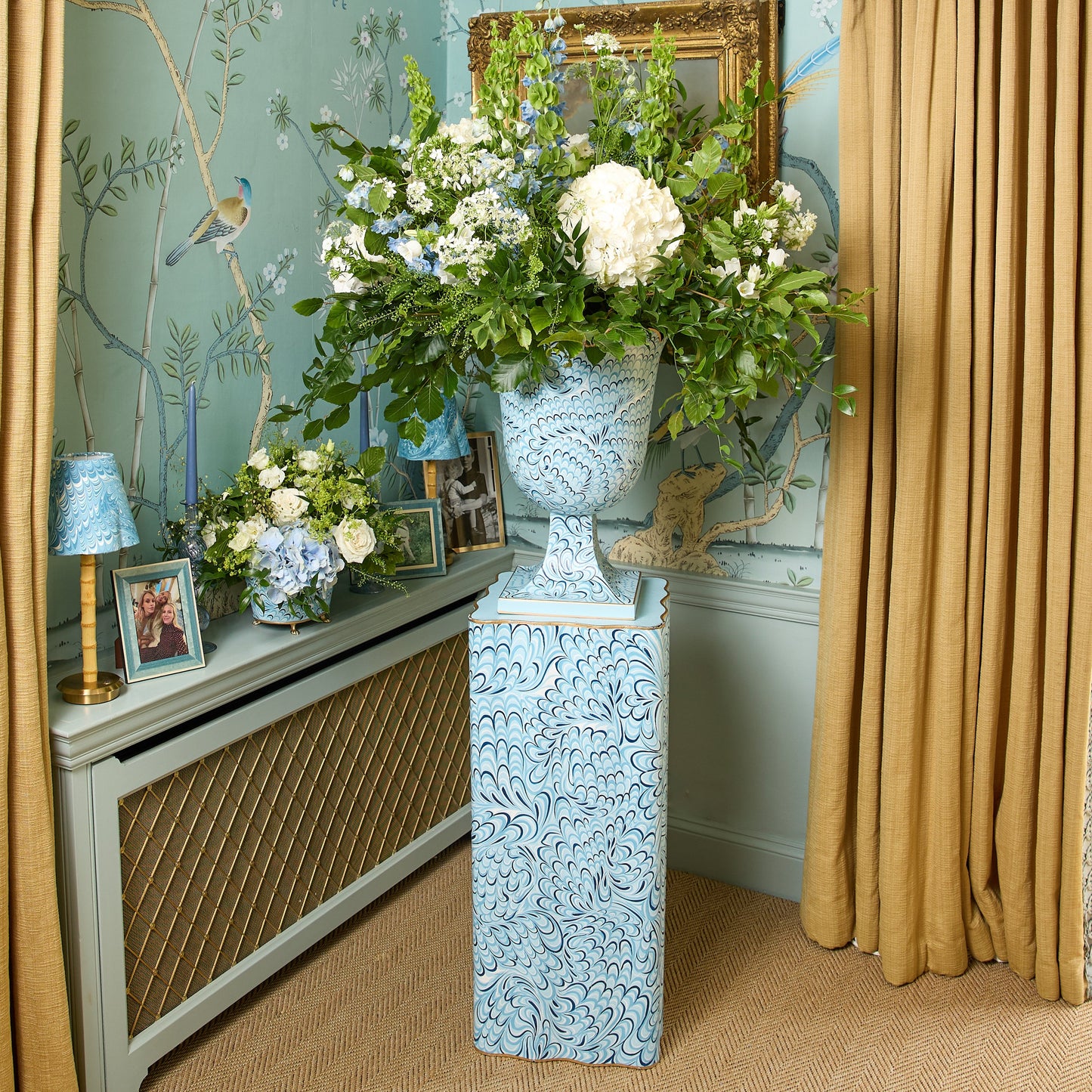 Blue Marble Urn & Pedestal