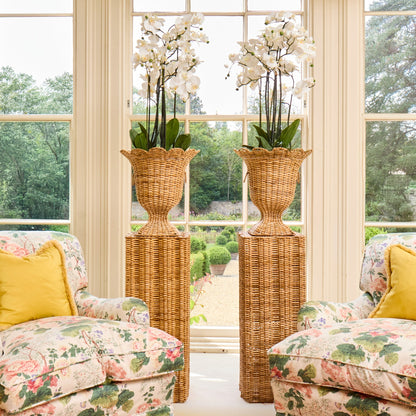 Liliana Scalloped Rattan Urn & Faux Orchid