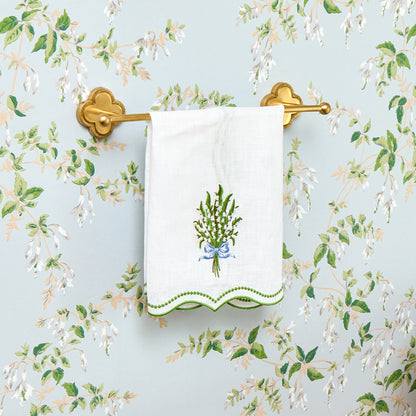 White Lily of the Valley Embroidered Linen Hand Towel