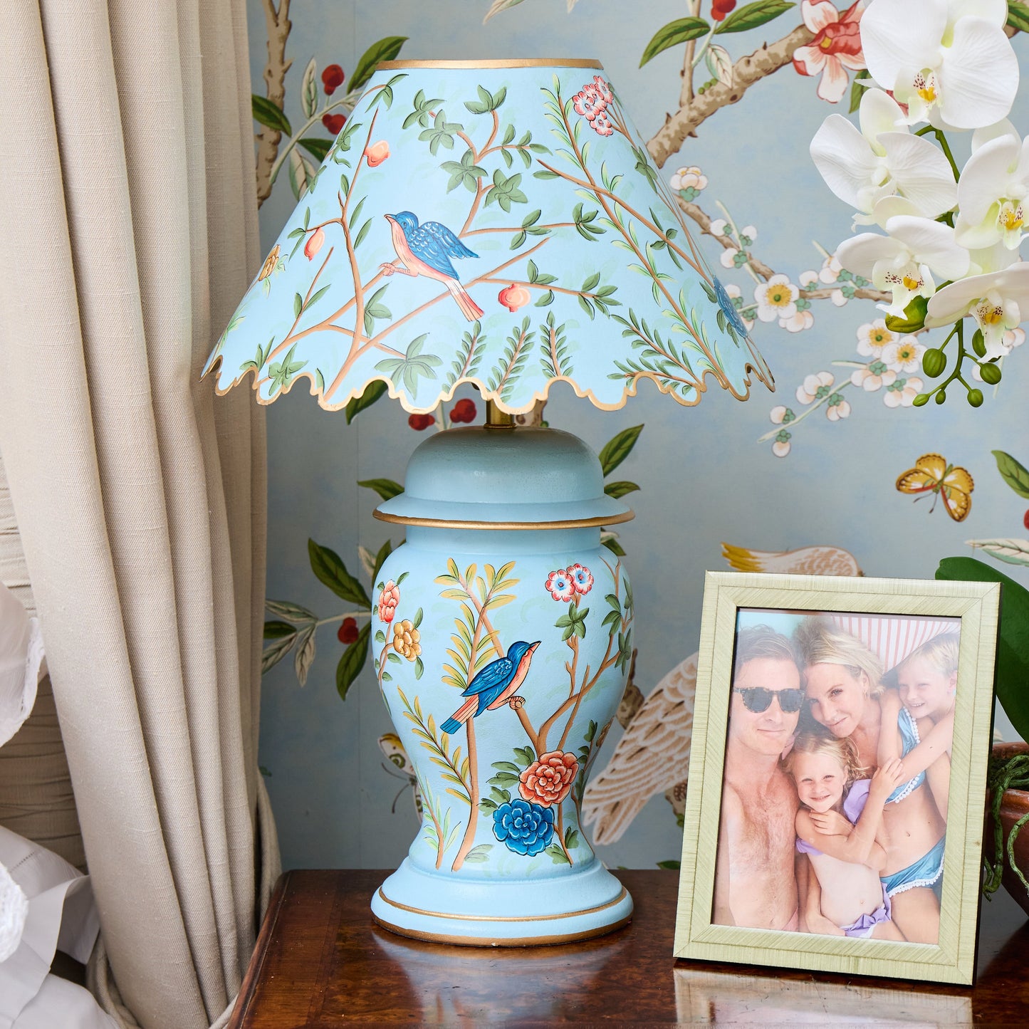 Blue Chinoiserie Lamp with Shade