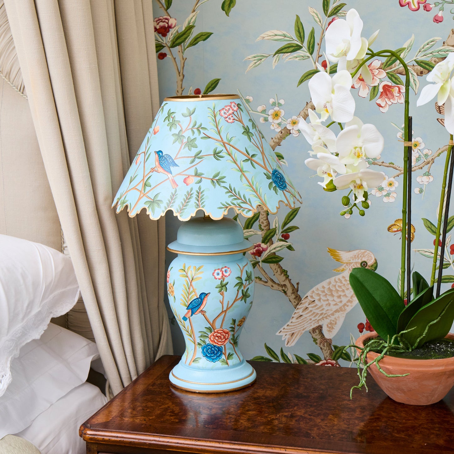 Blue Chinoiserie Lamp with Shade