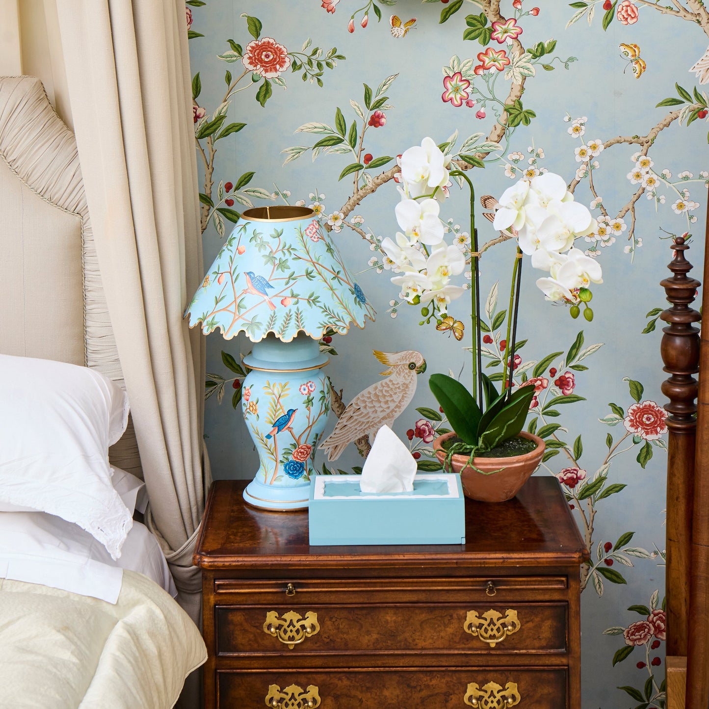 Blue Chinoiserie Lamp with Shade