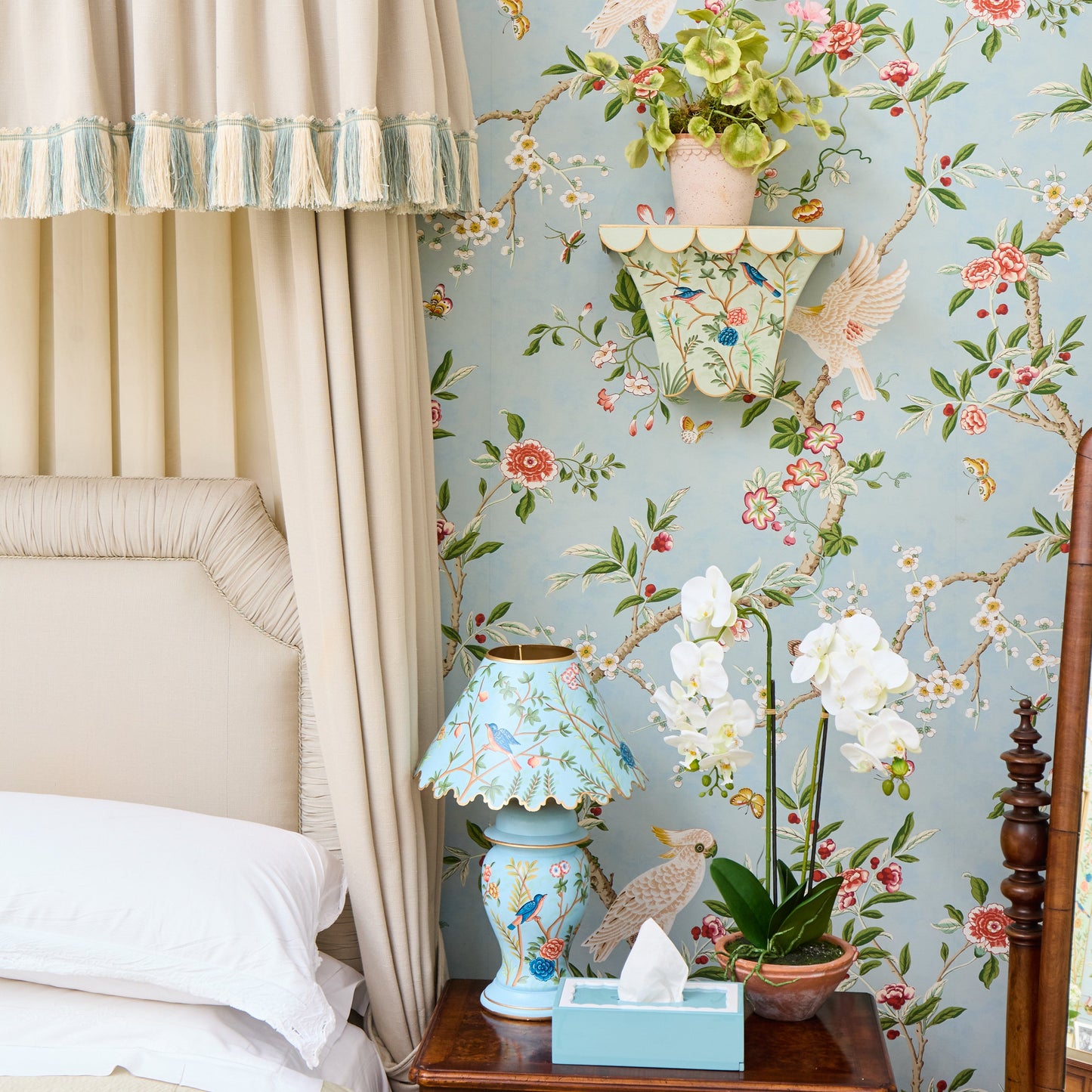Blue Chinoiserie Lamp with Shade