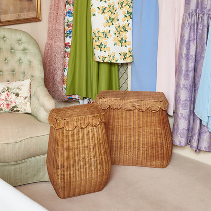 Small Scalloped Laundry Rattan Basket