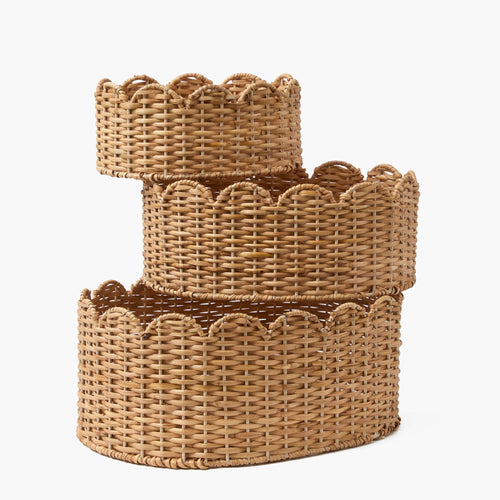 Oval Scalloped Rattan Baskets (Set of 3)