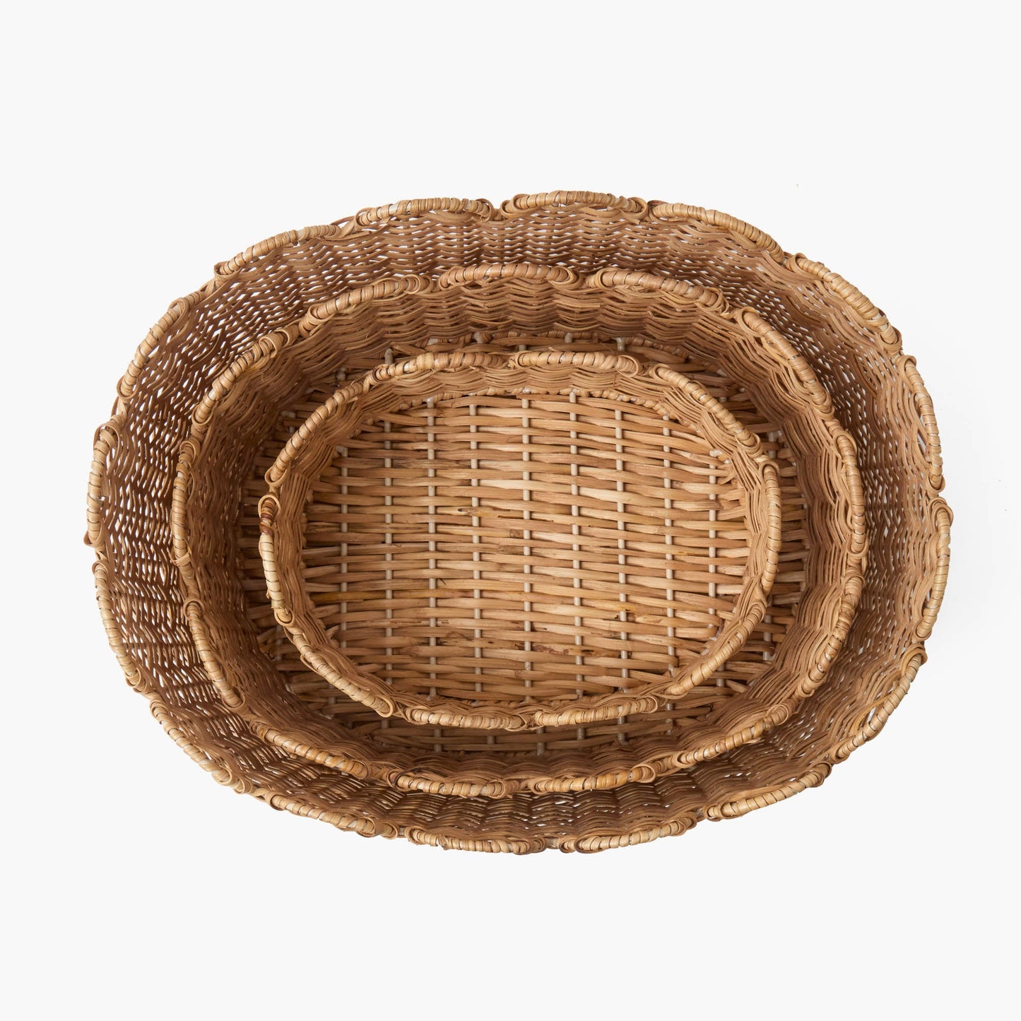 Oval Scalloped Rattan Baskets (Set of 3)