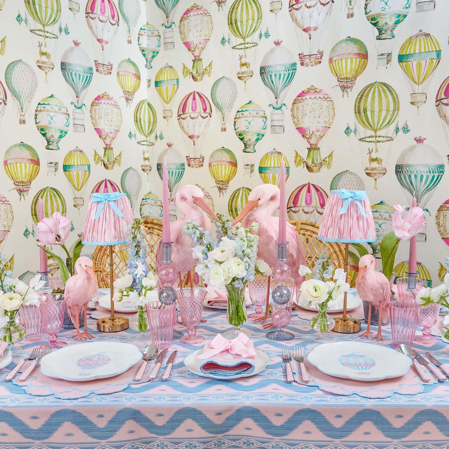 Pink & Blue Sarah Hot Air Balloon Embroidered Napkins (Set of 4)