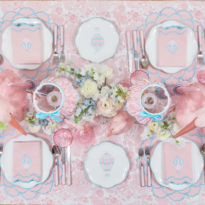 Pink & Blue Sarah Hot Air Balloon Embroidered Napkins (Set of 4)
