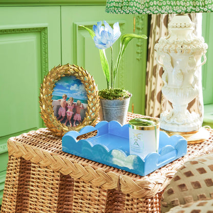 Blue Small Scalloped Lacquer Tray
