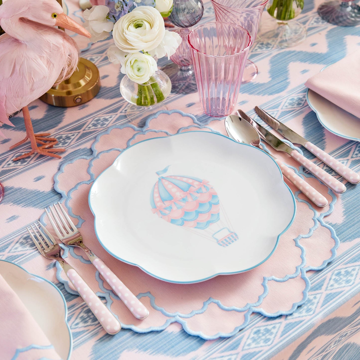 Pink & Blue Sarah Hot Air Balloon Embroidered Napkins (Set of 4)