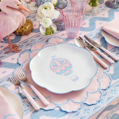 Pink & Blue Sarah Hot Air Balloon Embroidered Napkins (Set of 4)