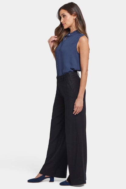 Mona Wide Leg Trouser Pants - Black