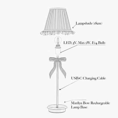 Tall Marilyn Bow Rechargeable Lamp with Forest Green Striped Ruffle Shade (18cm)