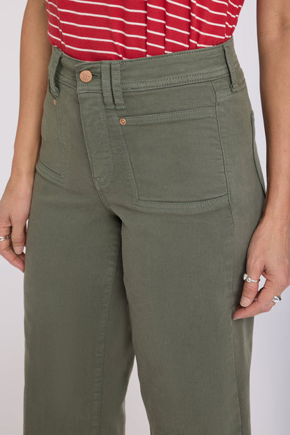 Brigitte Wide Leg Capri Jeans - Desert Green