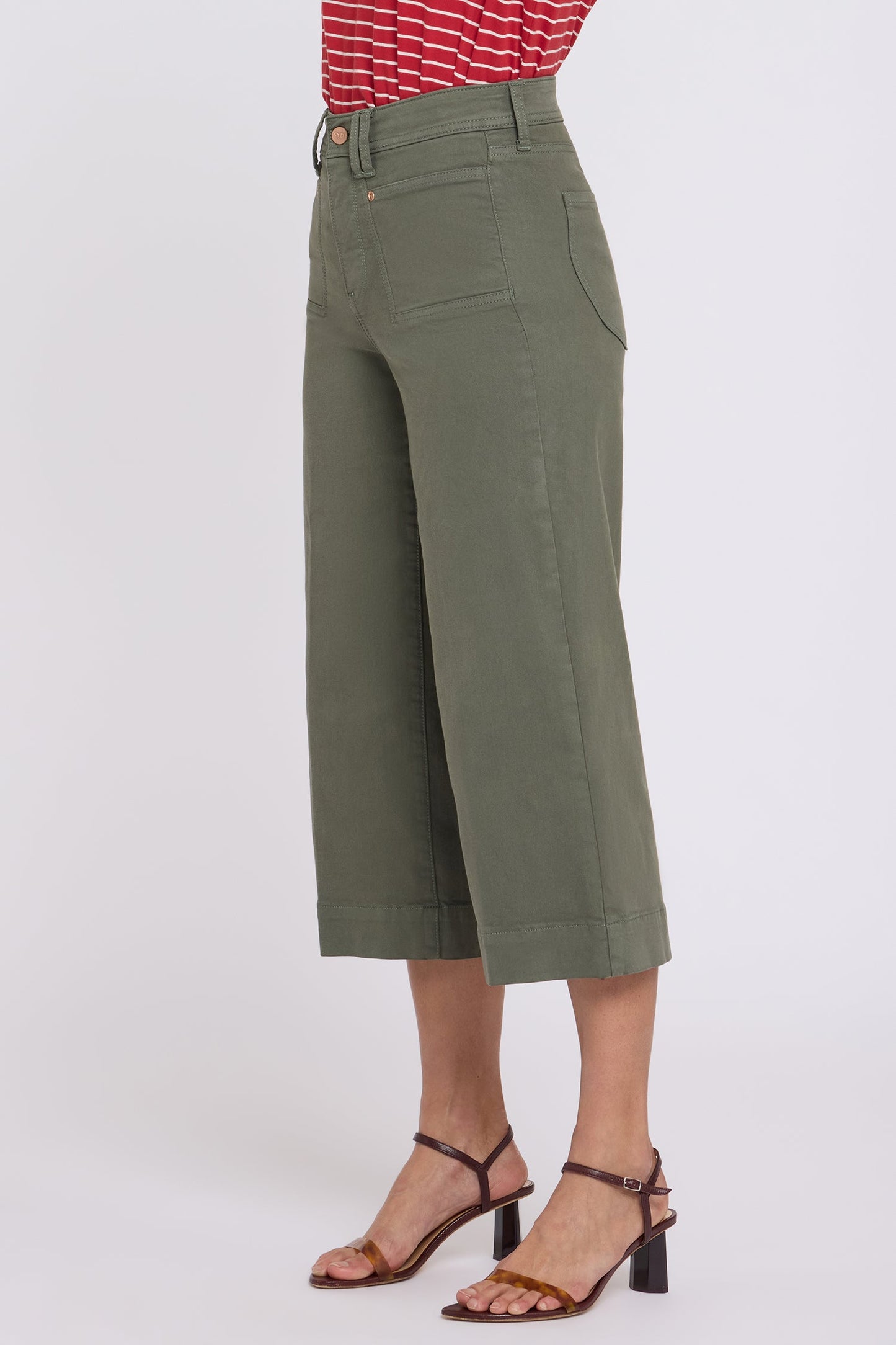Brigitte Wide Leg Capri Jeans - Desert Green