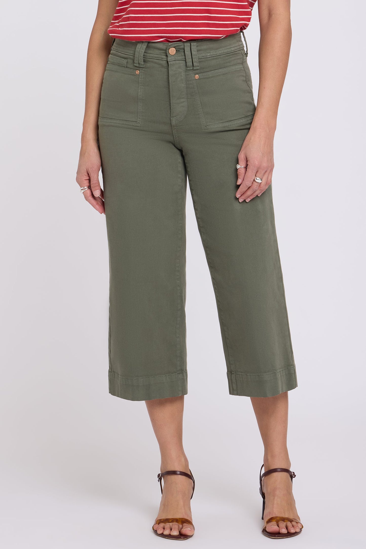 Brigitte Wide Leg Capri Jeans - Desert Green