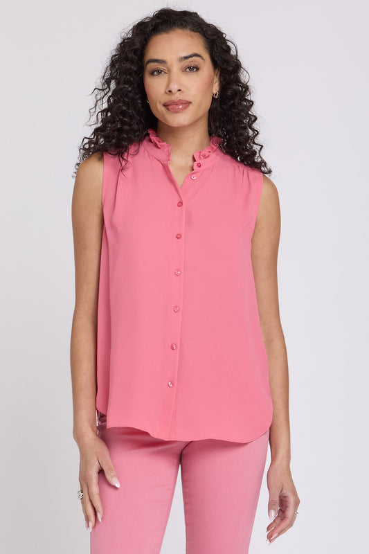 Sleeveless Ruffle Neck Blouse - Desert Rose