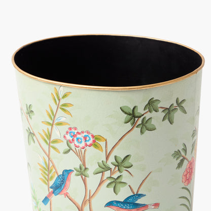 Green Chinoiserie Oval Tole Waste Paper Bin