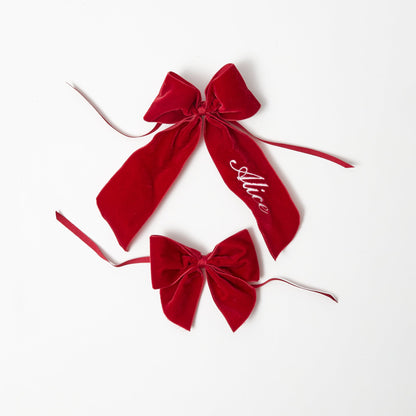 Berry Red Personalisable Velvet Bow