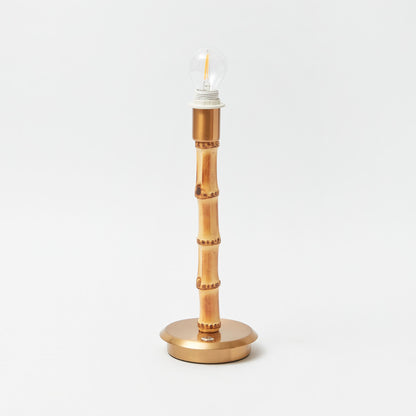 Bamboo Rechargeable Lamp with Blue Ikat Shade (18cm)
