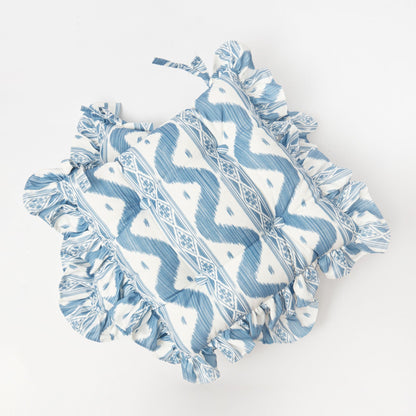 Frilled Blue Ikat Seat Pad Cushion