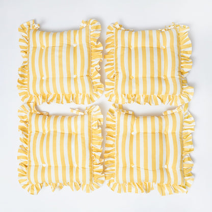 Frilled Yellow Stripe Seat Pad Cushion