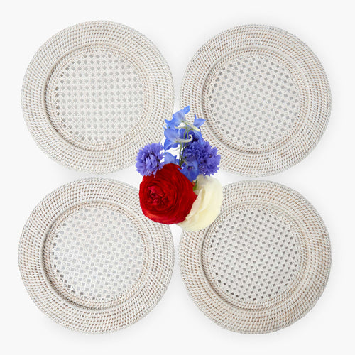 White Rattan Charger Plates (Set of 4)