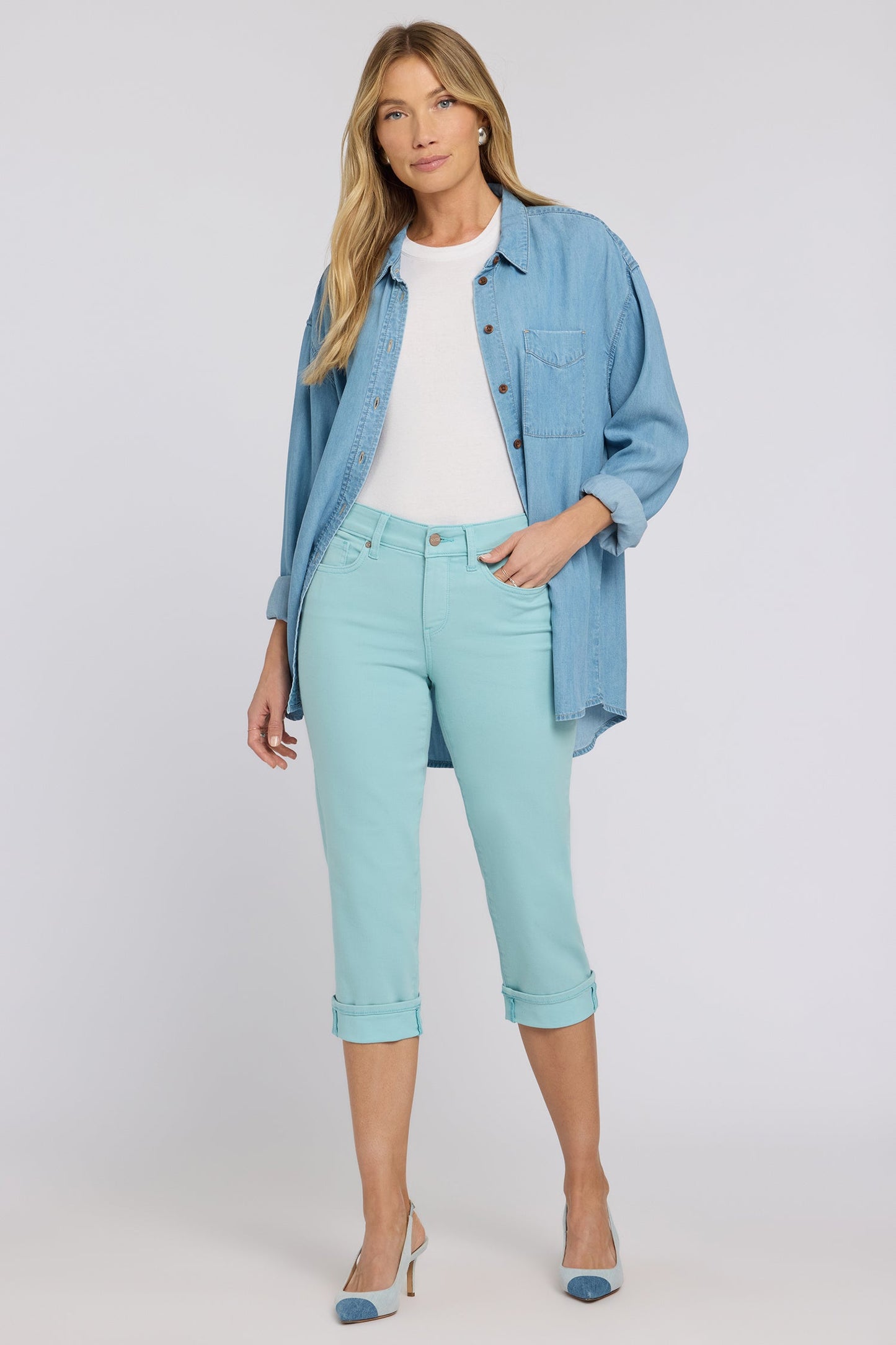 Marilyn Straight Crop Jeans In Petite - Aqua Haze