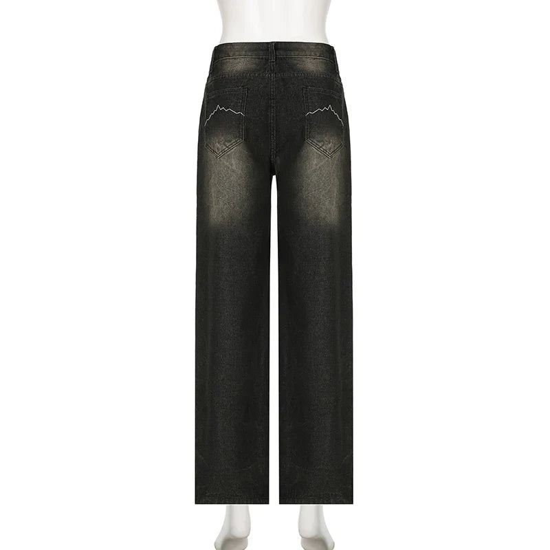 Darlingaga Streetwear Grunge Baggy Jeans Women Vintage Distressed Straight Leg Y2K Denim Pants 90s Aesthetic Outfits Washed Chic