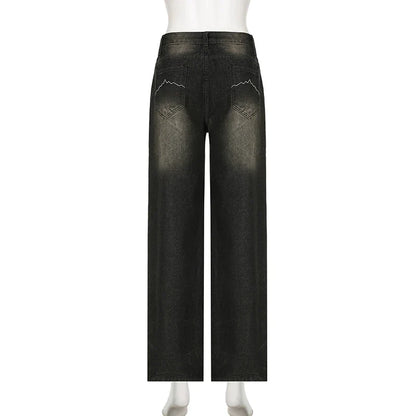 Darlingaga Streetwear Grunge Baggy Jeans Women Vintage Distressed Straight Leg Y2K Denim Pants 90s Aesthetic Outfits Washed Chic