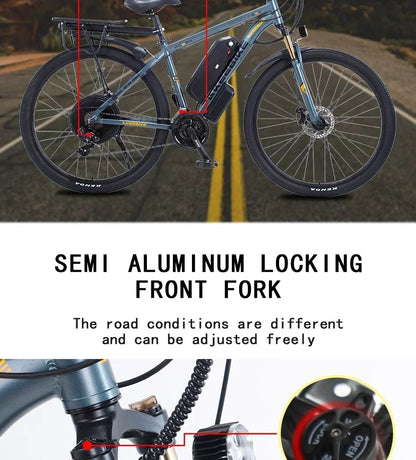 Ebike AKEZ 1000W CityElectricBike Detachable 13Ah Battery Electric Bike 60 Mile Range Dual Disc Brake Alloy Electric Bike