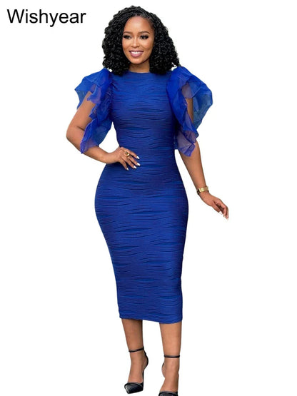New Women’s Slim Fit Bodycon Dress | O Neck, Ruffle Sleeves, and Package Hips | Office Fashion, Evening & Party Gown