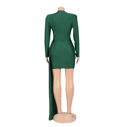 Elegant Deep V Neck Long Sleeve Sequins Prom Dress Women Elegant Wedding Party Mini Fashion Evening Dresses