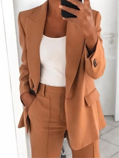 2024 S-5XL Women's Blazer Casual Long-sleeved Top Solid Color Suit Collar Button Simple Temperament Commuter Plus Size Blazer
