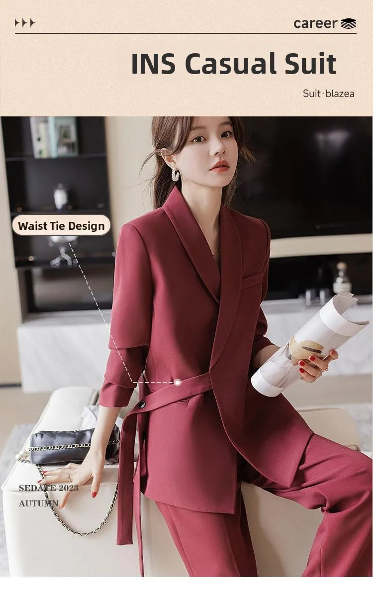 plus Size Wide Leg Pants Two Piece Set Big Brand Women's Spring Autumn New Sle Jaet And Pants Suit for Young Women 8-25
