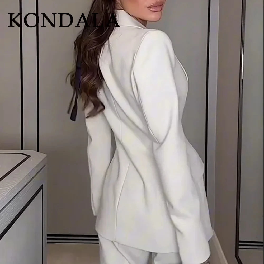 KONDALA 2026 Spring Summer Elegant Office Lady Solid Suits Fashion Slim Single Button Shrug Blazers Chic Zipper Flare Pants