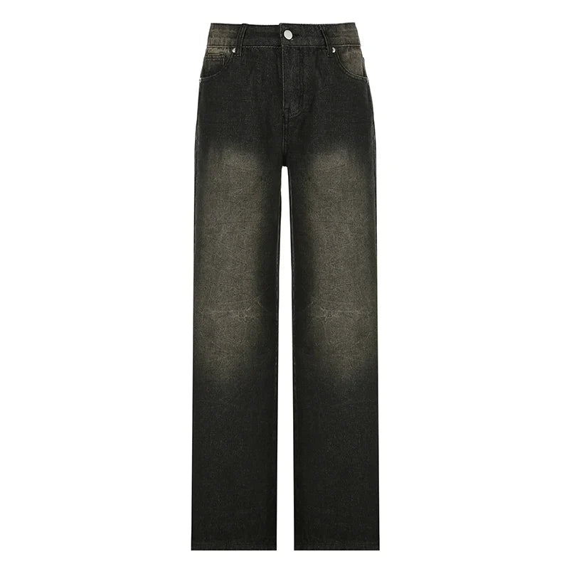 Darlingaga Streetwear Grunge Baggy Jeans Women Vintage Distressed Straight Leg Y2K Denim Pants 90s Aesthetic Outfits Washed Chic