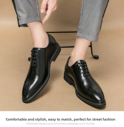 Men's Casual Leather Shoes Fashionable Simple Lace-Up Business Formal Shoes Large Size New Model Comfortable Rubber Sole