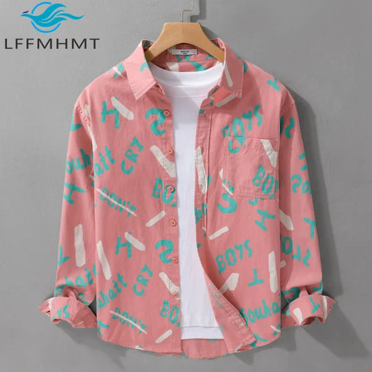 Spring Autumn Men's Clothing Design Sense Simple Long Sleeve Letter Printed Shirt Trendy Casual Fashion Versatile Men's Blouse
