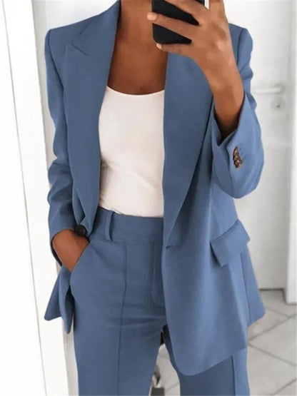 2024 S-5XL Women's Blazer Casual Long-sleeved Top Solid Color Suit Collar Button Simple Temperament Commuter Plus Size Blazer