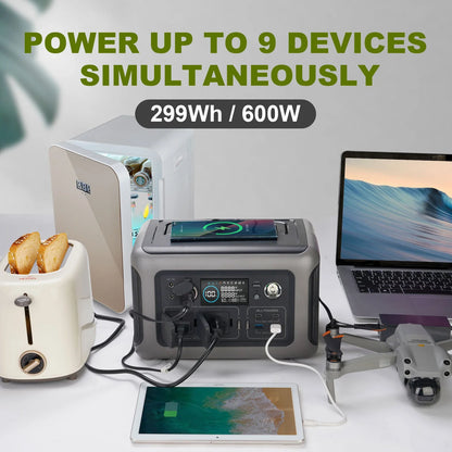 ALLPOWERS R600 Portable Power Station – 299Wh 600W LiFePO4, Solar Ready, UPS, 5-Year Warranty