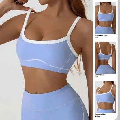 Women's Shock-Absorbing Sports Bra – Color Block Full Cup Breathable Gym & Yoga Tube Top
