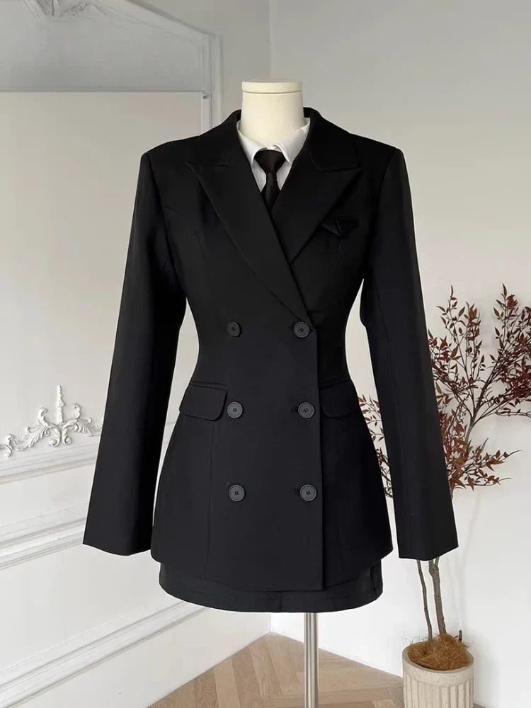 Korean Style Elegant Women 3 Piece Set Slim Blazer Coat + Design Blouse + Mini Skirt Y2k Harajuku Retro New Fashion Outfits 2025