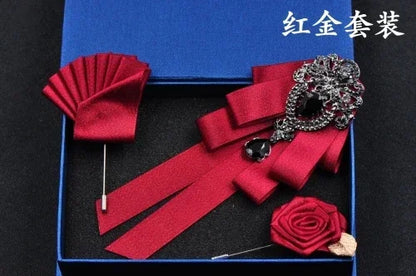 Fashion Handmade Bow Tie Wedding Collar Luxury Rhinestone Bowtie Necktie Brooch Pocket Towel Square Set Gift for Men Accessories