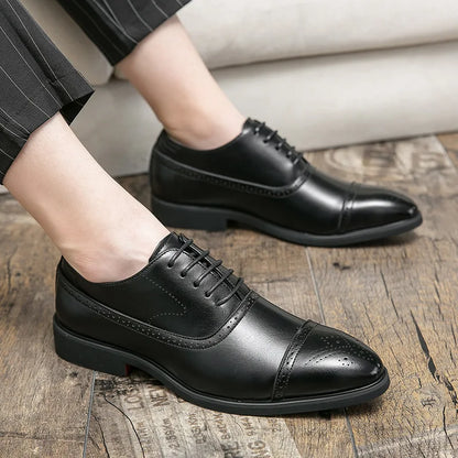 Men's Casual Leather Shoes Fashionable Simple Lace-Up Business Formal Shoes Large Size New Model Comfortable Rubber Sole