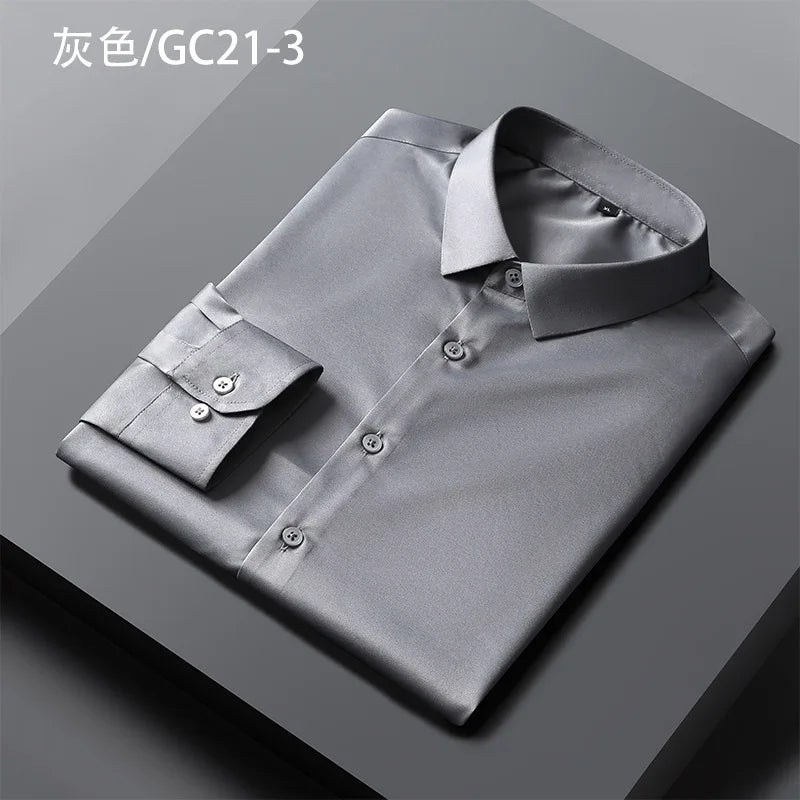Quality Smooth Soft Anti-Wrinkle Men Shirts Long Sleeve Dress Shirts For Male Slim Social Business Blouse Solid Color Shirt 6XL