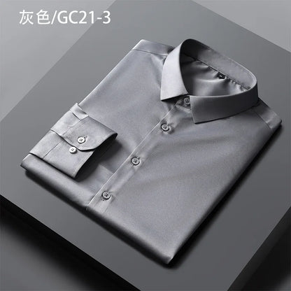Quality Smooth Soft Anti-Wrinkle Men Shirts Long Sleeve Dress Shirts For Male Slim Social Business Blouse Solid Color Shirt 6XL